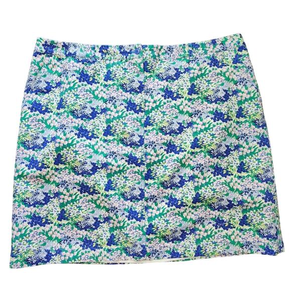 Talbots Skirt Plus Size 18W Blue Green Spring Floral A-line Stretch Cotton - Picture 1 of 6